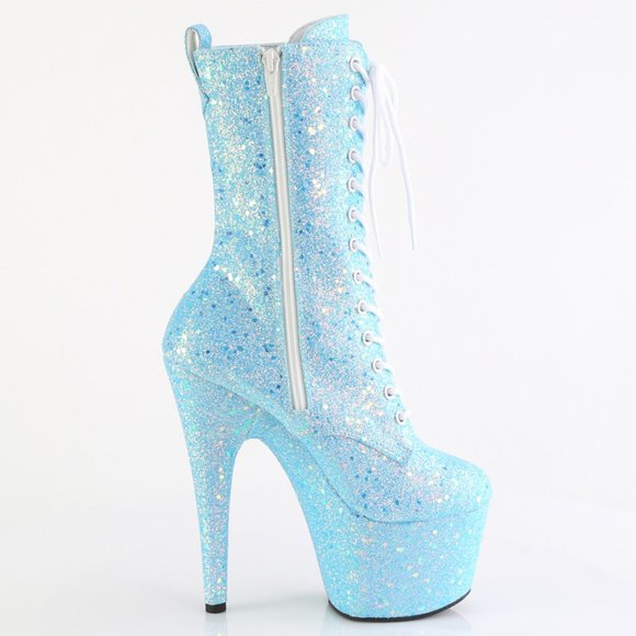 Glitter Platform Lace Up High Heel Ankle Boots - Picture 3 of 5